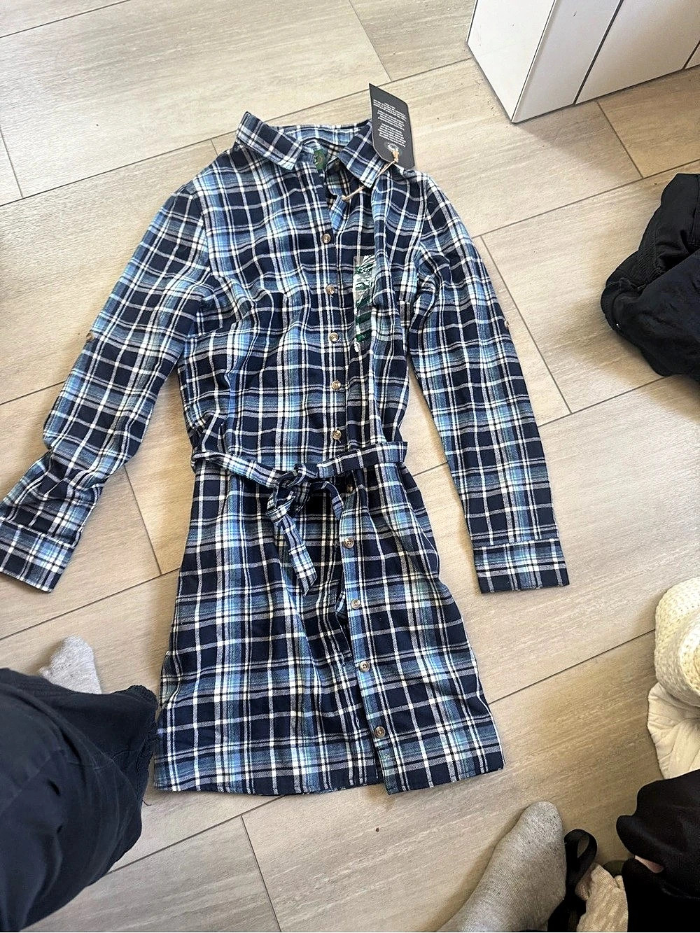 Stillwater Supply Co. Plaid Shirt Dress in Blue & White Size Medium NWT